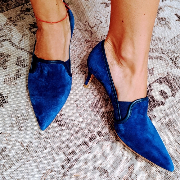 cobalt blue kitten heel shoes